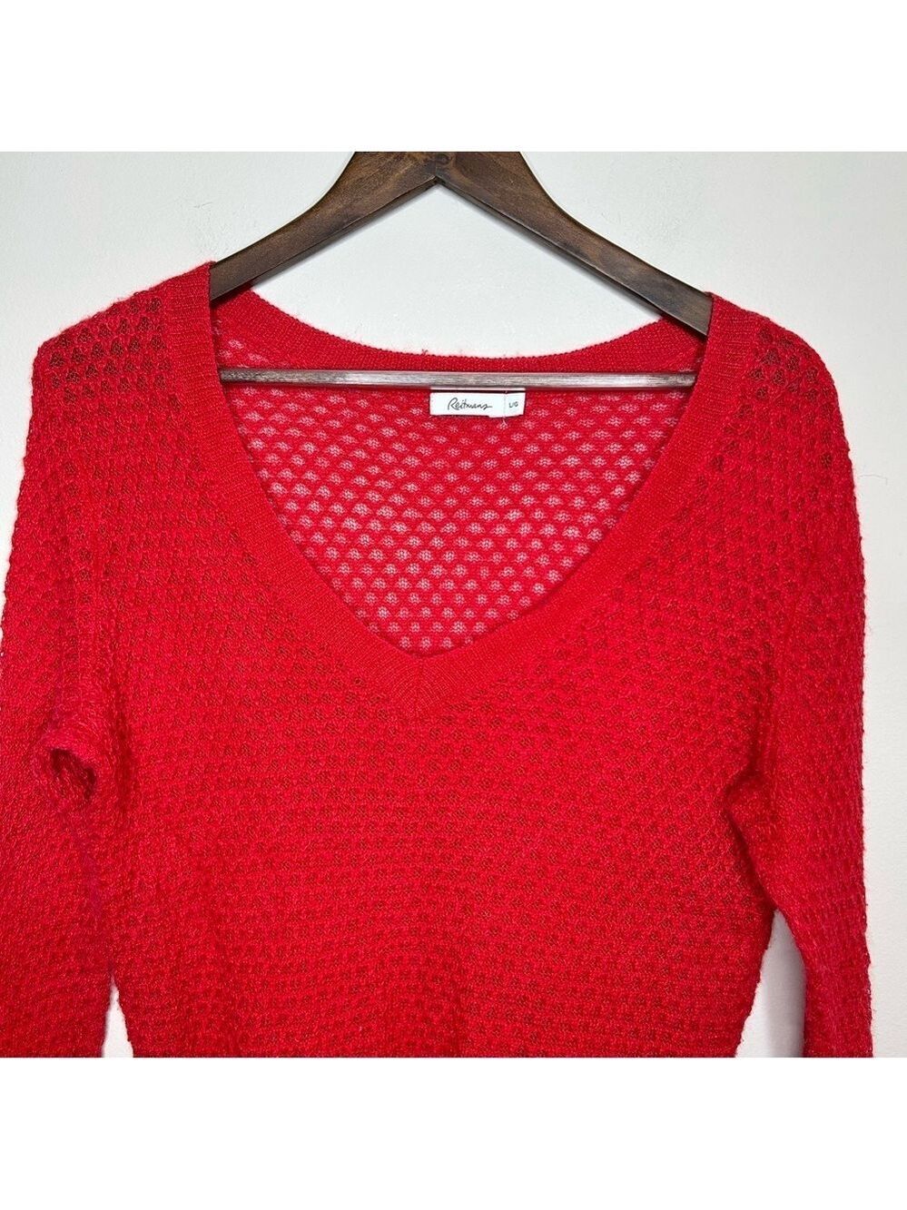Reitmans Red Wide V Neck Pullover Sweater Large - Picture 2 of 8